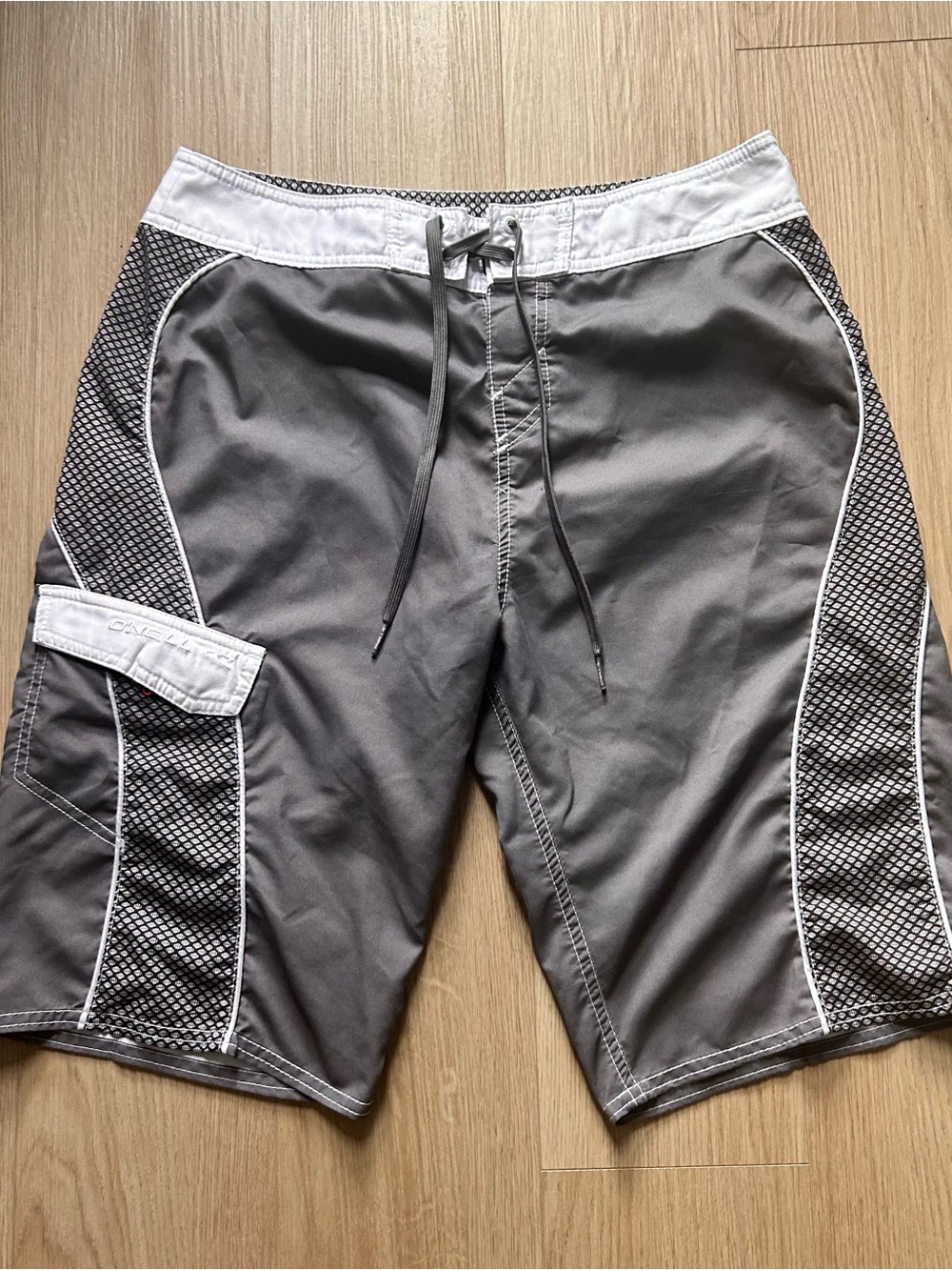 Men's Gray Swim Trunks with White Trim